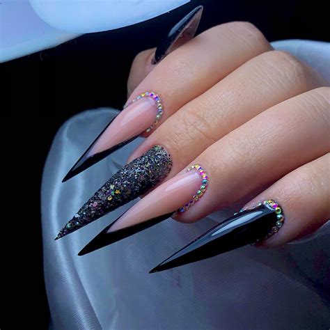 black french tips stiletto|extra long stiletto nails.